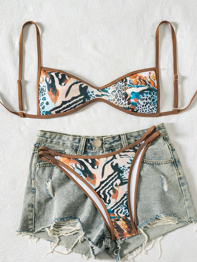 Seductive Bikini Floral-Print Adjustable Tie Bikini Low-Waist Quick-Dry Lightweight Bikini Beachside Summer Sexy Swimwear