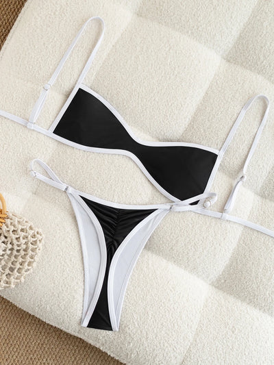 Seductive Bikini Floral-Print Adjustable Tie Bikini Low-Waist Quick-Dry Lightweight Bikini Beachside Summer Sexy Swimwear