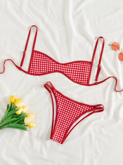 Seductive Bikini Floral-Print Adjustable Tie Bikini Low-Waist Quick-Dry Lightweight Bikini Beachside Summer Sexy Swimwear
