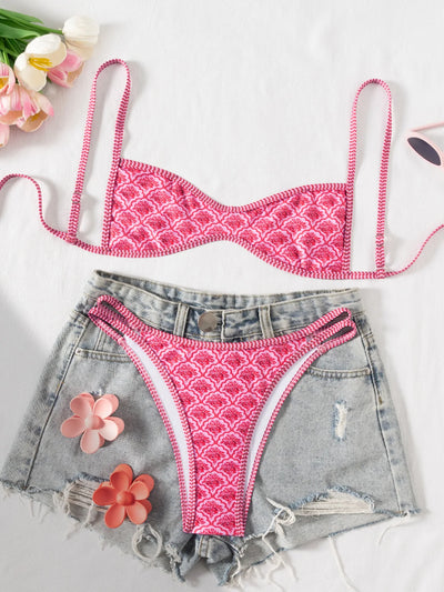 Seductive Bikini Floral-Print Adjustable Tie Bikini Low-Waist Quick-Dry Lightweight Bikini Beachside Summer Sexy Swimwear